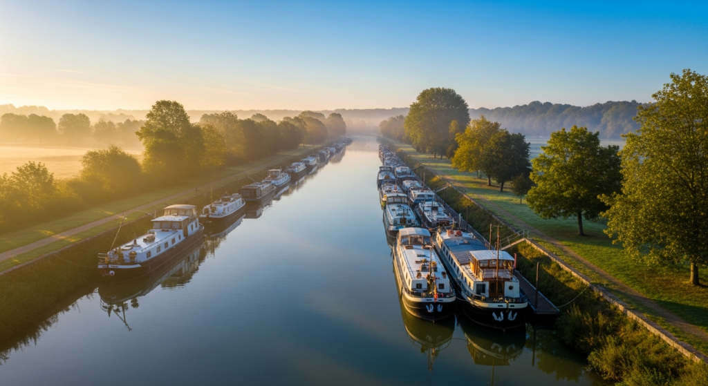 Illustration générée par IA du Halte Nautique de Catillon sur Sambre