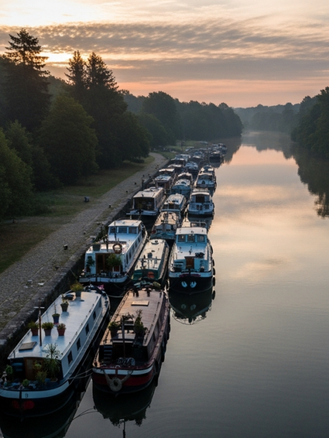 Illustration générée par IA du Halte nautique de Lamarche sur Saône