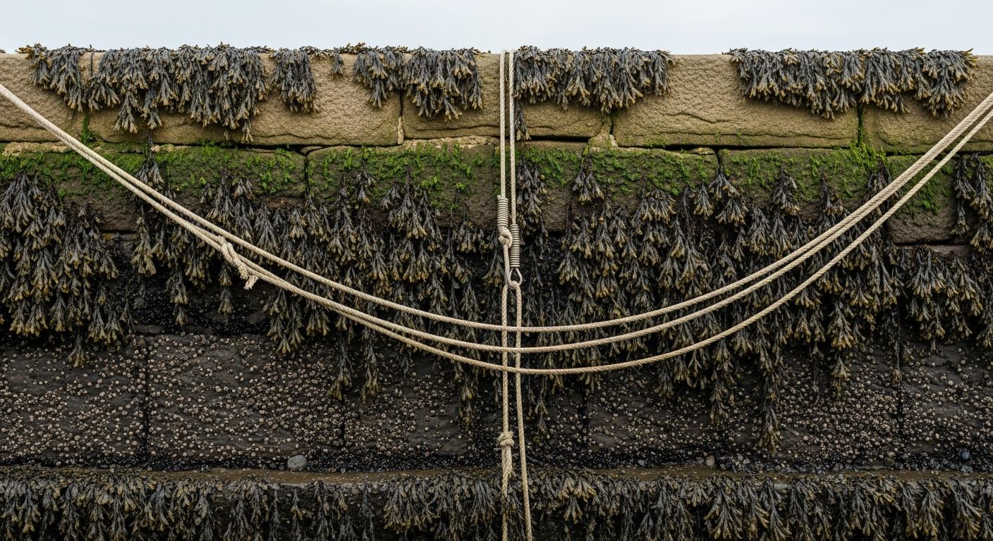 Amarres longues avec du mou pour absorber le marnage en zone de marée