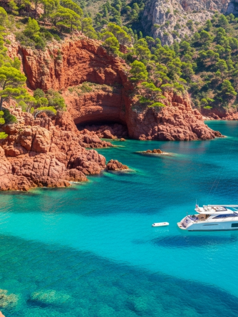 Mouillage dans une calanque de la Côte d'Azur aux eaux turquoise