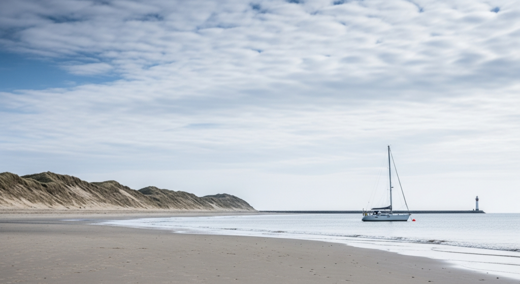 Mouillage face aux longues plages et dunes de la Côte d'Opale
