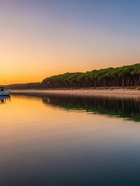 Mouillage sur la côte atlantique de Nouvelle-Aquitaine au coucher du soleil