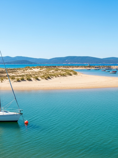 Mouillage devant un étang et un port méditerranéen d'Occitanie