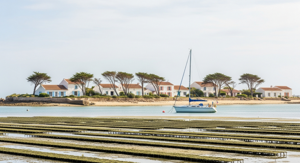 Mouillage près d'un port ostréicole de Charente-Maritime