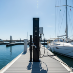 Pompe à eaux noires sur un ponton de port de plaisance