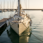 Voilier approchant le ponton visiteur d'un port de plaisance pour s'amarrer